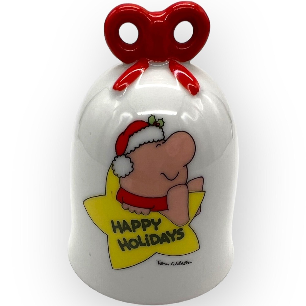 Ziggy Happy Holidays Bell Christmas Ornament Japan 1980 fine ceramic Wilson